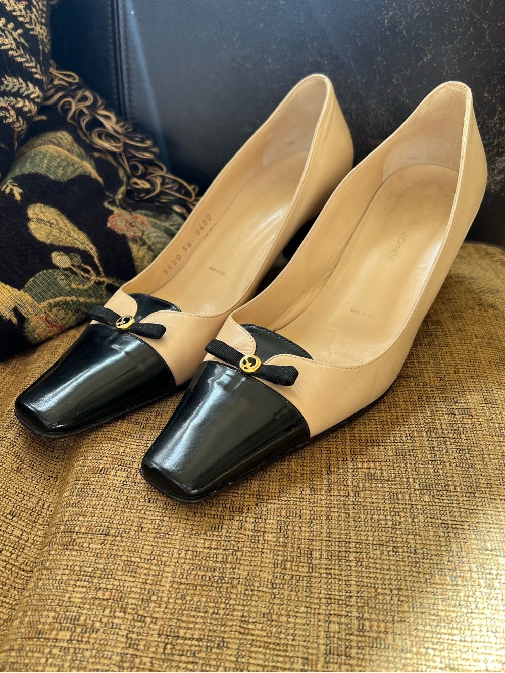 St. John “Made In Italy” Low Block Cap Toe Heel Leather Pumps
